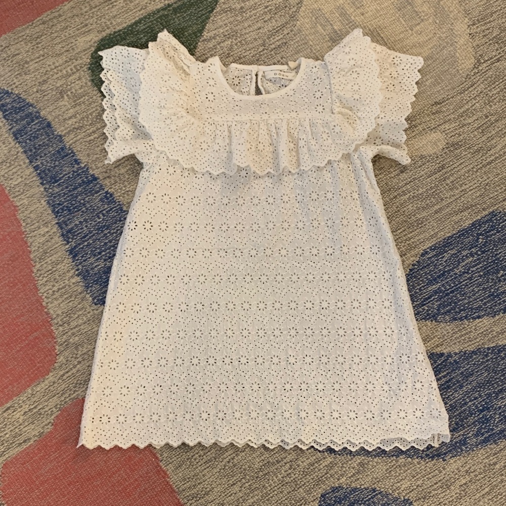Dôen Girls’ White Eyelet Ruffle-Yoke Dress